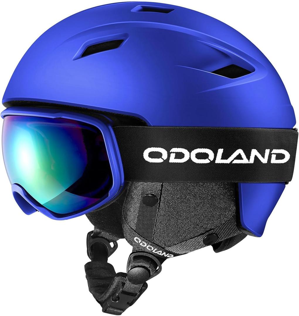 Odoland Ski Helmet and Goggles Set, Snowboard Helmet Glasses for Men, Women & Youth - Shockproof/Windproof Gear for Skiing, Snowboarding (M(55-59cm/21.65-23.23''), Klein Blue)