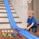 15 Ft Flexible Race Car Track for Kids, Double-Sided Racetrack with Suction Cups, Race Car Ramp Track & Compatible 1:64 Diecast Cars,Portable Roll Up Track Toy,Gift for Boys Girls Ages 3-5 5-7 (Blue)
