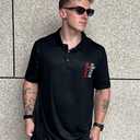 COOLLYME Men’s Graphic Polo Shirt Black Short Sleeve Casual Collared Tee Bold Number Print Humor Statement Summer for Him (Black)