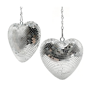 Heart Shaped Disco Ball Decor - 2 Pack 6 Inch Hanging Mirror Ball for Room Decor, Retro 70s Disco Party Decorations for Bachelorette, Wedding, Valentine’s Day, Birthday, Silver