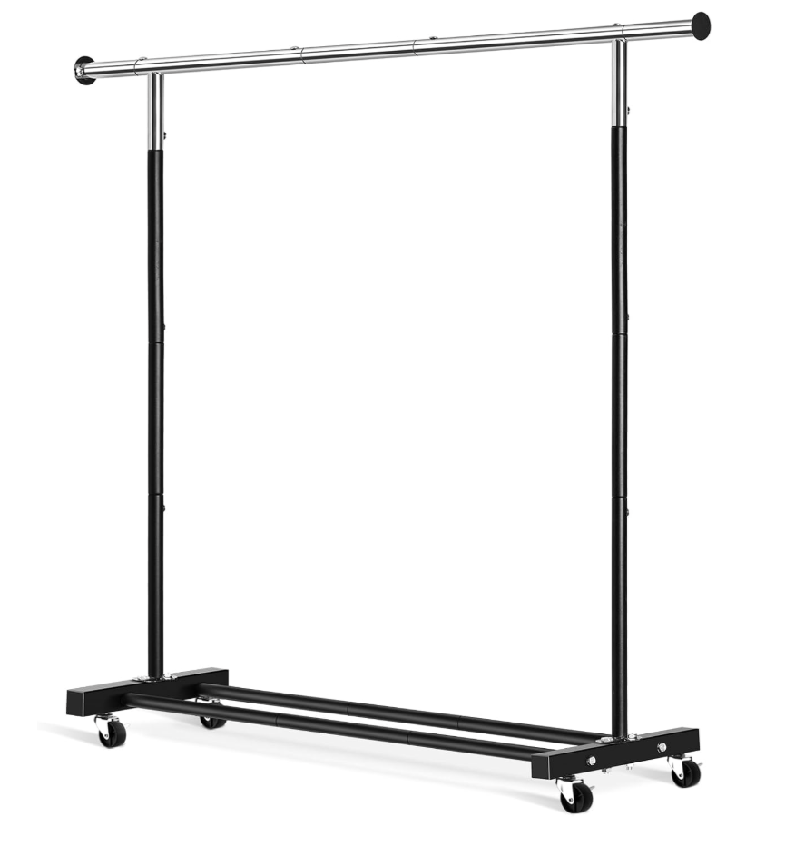 VICERII Clothing Rack, 55.51 Inch Heavy Duty Clothes Rack Rolling Garment Rack with Wheels and Bottom Shelf, 130LB Capacity Clothes Racks for Hanging Clothes, Coats, Shirts, Sweaters, Skirts, Black (Incomplete)