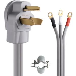 10 AWG 3 Prong Dryer Cord SRDT, 30 Amp 7500W Rated, NEMA 10-30P to 3-Wire Appliance Cord with Three Ring Terminals, Dryer Plug 3 Prong, Gray (4 FT)