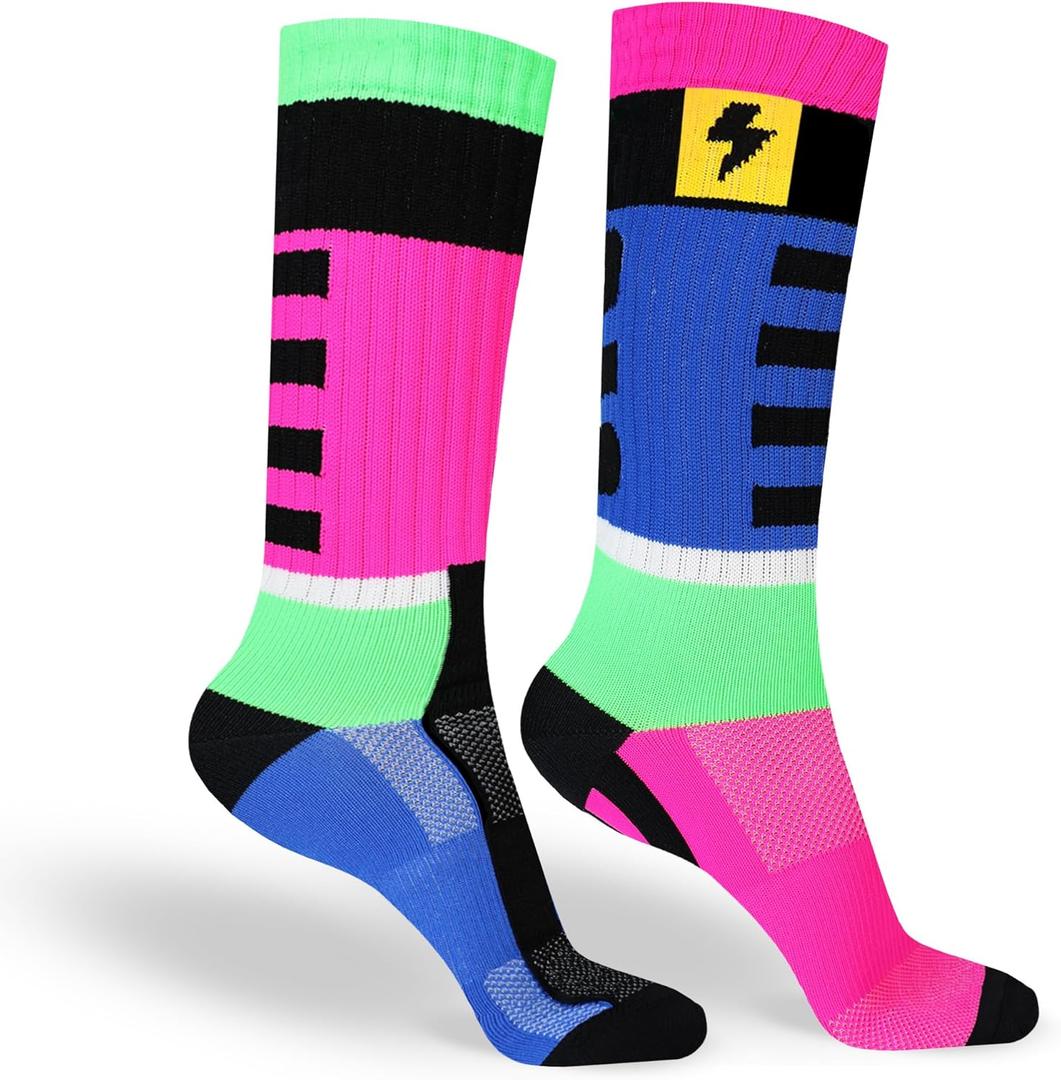 Cycling Socks for Men and Women - Breathable Crew Running Socks -Sport Sock Made for your Daily Exercise and Workouts (Small, Gas Blue-fuchsia)