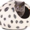 MEOWFIA Cat Cave Premium Felt Cat Bed for Indoor Cats, Handmade Merino Wool (Snow Leopard, Medium)