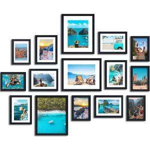 Fixwal Picture Frames Set, 15 Pack Black Picture Frames Collage Wall Decor for Assorted Photos, Three 8x10, Six 5x7, Six 4x6 for Wall Hanging or Tabletop Display
