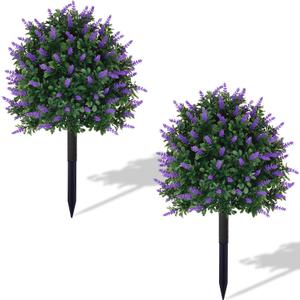 Outdoor Artificial Plants Lavender, UV Resistant Fake Bushes Topiary Boxwood Tree Balls with Ground Spikes for Indoor and Outdoor Porch Yard Farmhouse Terrace Greenery Decoration