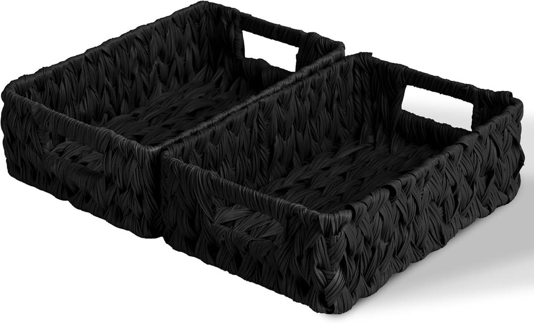 GRANNY SAYS Wicker Storage Basket, Decorative Woven Baskets for Storage, Waterproof Baskets Organizer, Wicker Basket for Organizing, 2-Pack, Black (11 "L x 7 "W x 3 "H)