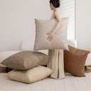 Pack of 4 Oversized Faux Leather Neutral Decorative Throw Pillow Covers 28x28 inch, Soft Modern Boho Luxury Waterproof Floor Cushion Cases, for Outdoor Lounge Sofa Couch Bed Home Deco (Beige/Light Grey/Olive Green/Brown)