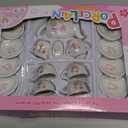 16 Piece Rose Flower Miniature Porcelain Ceramic Tea Set | Kids Toy Mini Pretend Play Kitchen Decorated Playset | Small Party Accessories Teapot, Cups, Sugar Bowl and Creamer