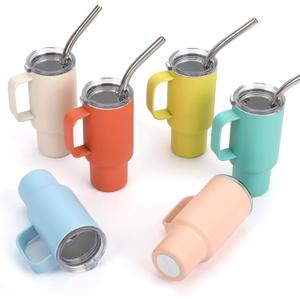 Cute Shot Glasses with Handle 2 oz, Mini Shot Tumbler with Lid and Straw, Kawaii Insulated Tumblers for Espresso Coffee Spirits Cute Stuff Funny Gifts, 6 Pack (Colorful)