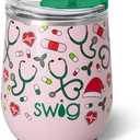 Swig Life 12oz Wine Tumbler with Lid, Stainless Steel, Dishwasher Safe, Portable, Triple Insulated Wine Tumbler (Santa's Scrubs)