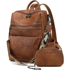 Leather Backpack Purse for Women Designer Ladies Shoulder Bag Fashion Faux Work Travel Handbags (Kcus22001-2 Two-toned Brown)