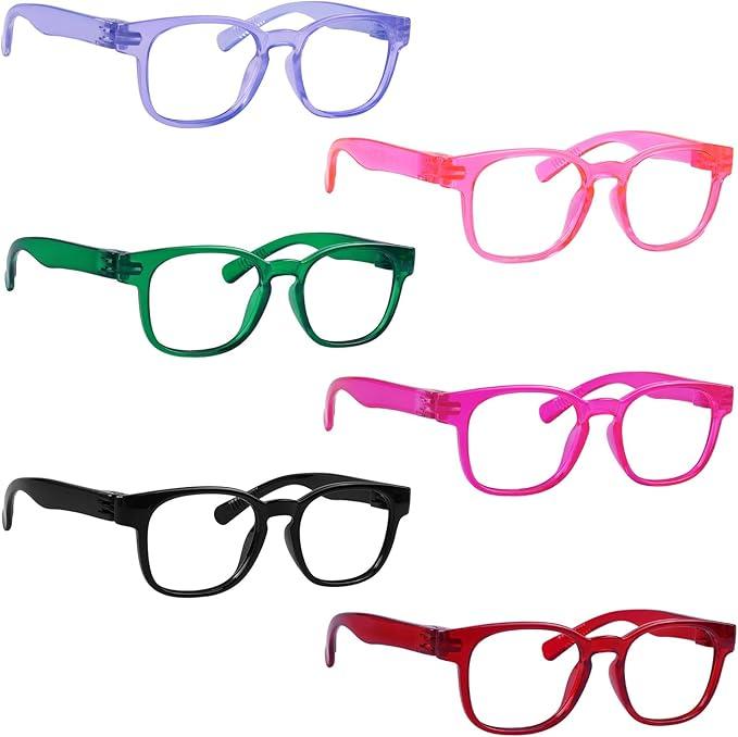 CessBlu 6 Pack Screwless Non-Metal Spring Hinges Reading Glasses Women Funky Readers +1.00