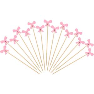 Tioncy 100 Pcs Bow Cocktail Picks Swizzle Stick Toothpicks 4.72 Inch Long Bamboo Fancy Toothpicks for Appetizers Drinks Birthday Bridal Wedding Baby Shower Bow Party Decoration(Pink)
