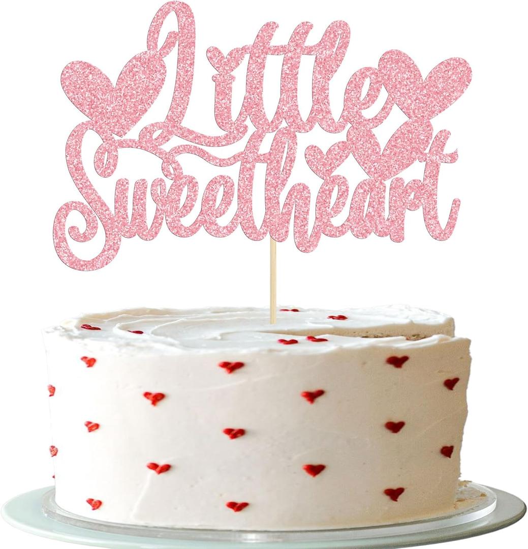 7 x Gyufise 1Pc Little Sweetheart Cake Topper Pink Glitter Happy Valentine's Day Cake Topper Decoration for Valentine Theme Birthday Bridal Shower Baby Shower Wedding Decoration Supplies