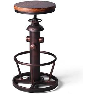 BOKKOLIK Vintage Swivel Bar Stool Industrial Coffee Kitchen Dining Chair Fire Hydrant Design Height Adjustable 24.8-30.7inch Solid Wooden Seat