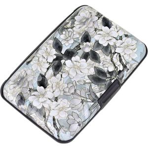 ELFISH Mini RFID Aluminum Wallet Credit Cards Holder Business Card Case Metal ID Case for Men Women (White Lotus)