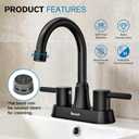 Black Bathroom Faucet 3 Hole, Bathroom Faucets for Sink 3 Hole, Bathroom Sink Faucet, 4 Inch 2 Handle Centerset, Lead-Free, with Copper Pop Up Drain (Matte Black)