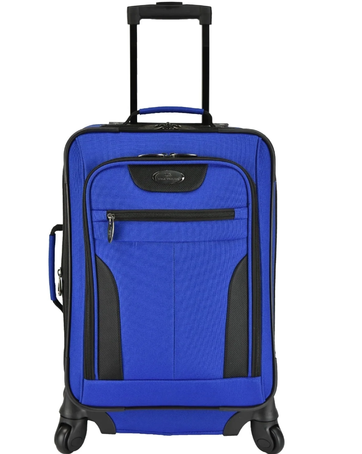 U.S. Traveler Charleville Fabric Expandable Spinner Luggage, Mazarine Blue, 20" Carry-on