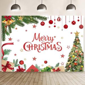 MEHOFOND 8x6ft Merry Christmas Backdrop Christmas Tree Photography Background Xmas Gifts Stars Bells Decorations for Winter Xmas New Year Eve Family Party Bday Party Cake Table Banner Photo Booth Prop