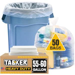55 Gallon Clear Trash Bags, (50 Bags w/Ties) Large Clear Plastic Recycling Garbage Bags (50 Count (Pack of 1)