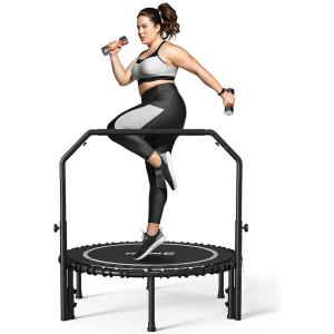 BCAN 450/550 LBS Foldable Mini Trampoline, 40"/48" Fitness Trampoline with Bungees, U Shape Adjustable Foam Handle, Stable & Quiet Exercise Rebounder for Adults Indoor/Outdoor Workout