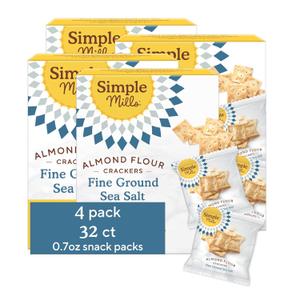 Simple Mills Almond Flour Crackers snack Packs, Farm House Cheddar, Gluten Free, Flax Seed, Sunflower Seeds, Corn Free, Good for Snacks, 6.5 oz, Pack of 4 (8 Bags per Box)