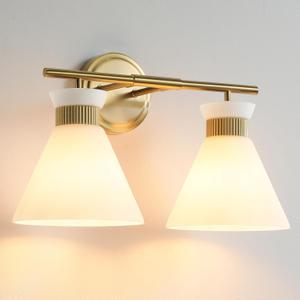 WOSHITU Gold Bathroom Light Fixtures: Modern Vanity Lighting Fixtures 2 Lights for Bathroom Mid Century Vanity Light Sconces Over Mirror with Frosted Milky Glass for Bath Bedroom Makeup,Gold, 2-Light