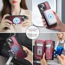 Defencase for iPhone 15 Magnetic Wallet Case Compatible with Magsafe with RFID Blocking Zipper & Card Holder for Women Men, PU Leather Strap Detachable Phone Case for iPhone 15 (6.1 inches), Wine Red