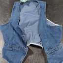 Ladyful Womens Denim Vest Sleeveless V neck Jean Suit Waistcoat Vest (Large, Medium Blue)