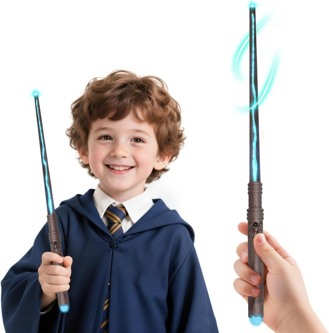 Wizard Spell Wand with Voice-Control & 5 Light Effects, Magic Light Up Wand with Customizable Spells, Rechargeable Remote Control Wand, Kids Witch Toys Gifts for Christmas Cosplay Halloween Birthday