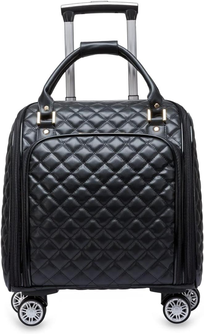 Feilario 16in Leather Softside Underseat Carry on Suitcases Expandable Spinner Wheels Travel Luggage