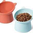 Amazon Basics Raised Cat Feeding Bowls, Cat Ear Shape, Tilted Design, Whisker-Stress Free, 5.2 x 5.2 x 4.5 in, Orange and Blue, 2-Pack