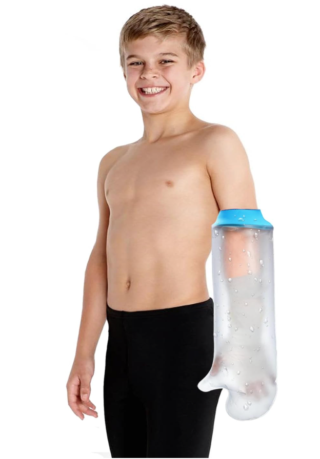 Asunby Kids Cast Covers for Shower Full Arm Waterproof, Rusable Long Bandage Protector Bag for Teens Broken Hand,Wrist,Finger,Elbow, Soft Comfortable Showering Sleeves to Keep Child Wounds Dry, Large