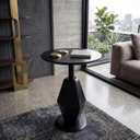 Round Wood Side Table, Coffee Nightstand Cocktail Drink Modern Accent Circle End Table, Wood Pedestal Base for Living Room, Bedroom, Small Spaces, Offices, Black, 21.6" H x 15.7" L x 15.7" W
