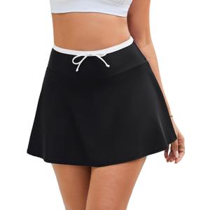 GRAPENT Swim Skirt for Women High Waisted Contrast Color Tankini Bikini Bottoms Swim Skort Beach Skirts Swimsuit Bottom M