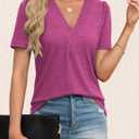 Agnes Urban Womens Tops Dressy Casual V Neck Short Sleeve Shirts Summer Loose T Shirts Trendy Tops Tunic Blouses (L)