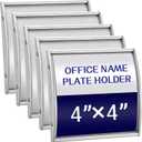 Hicarer Set of 5 Curved Name Plate Holder - 4'' x 4'' Aluminum Silver Wall Mount Door Sign Holder with Adhesive Tape for Office Business Cubicle Door
