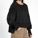 Womens Crewneck Sweatshirts Cropped Long Sleeve Tops Oversize Loose Fit Tee Side Slit Pullover Tshirt (Gray, M)