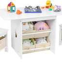 Kids Table and Chair Set (2 Chairs Included), Wooden Toddler Table and Chairs Set with 6 Storage Bins Boxes, Children's Furniture, Water Resistant, Easy to Clean, Gift for Boy & Girl, White