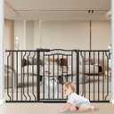Extra Wide Baby Gate 53-62 Inch, Pressure Mounted Dog Gate Indoor, Walk Thru Pet Gate for Cat Dog Child,Pet Gates for The House Doorway Black