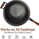 WANGYUANJI Cast Iron Wok Pan with Lid, 14.2 Inch Flat Bottom Uncoated Stir Fry Skillet, Large Heavy Duty Chinese Iron Pot for Family Cooking, Induction & Gas Safe