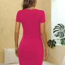 Laughido Women's Short Sleeve Ruched Bodycon Mini Sundress Summer Casual T Shirt Dress (X-Large)