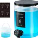 1 Glass Laundry Detergent Dispenser with Black Bamboo Lid - 120 Oz Liquid Detergent, Laundry Soap & Fabric Softener Dispenser for Laundry Room Organization and Storage with 1 Cups & 4 Labels