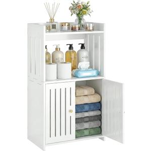 HAYOFAMY 3-Tier Bathroom Storage Cabinet 8.7" D x 14.2" W x 24.8" H
White Floor Cabinet, Freestanding Organizer with Door, for Living Room Kitchen Small Space, PVC Material