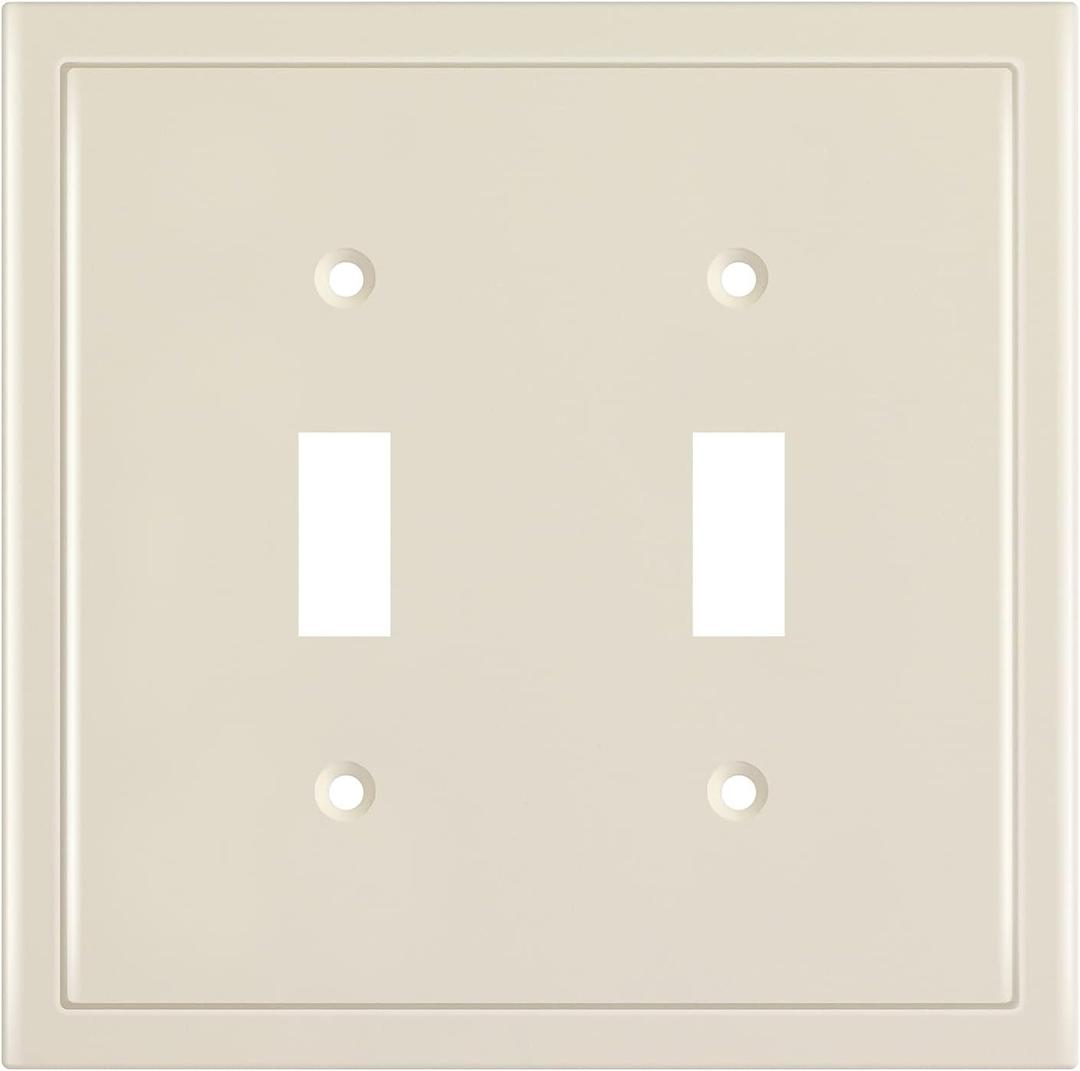 Henne Bery Modern Edge Decorative Wall Plate Switch Plate Outlet Cover, Durable Solid Zinc Alloy (Double Toggle, Light Almond)