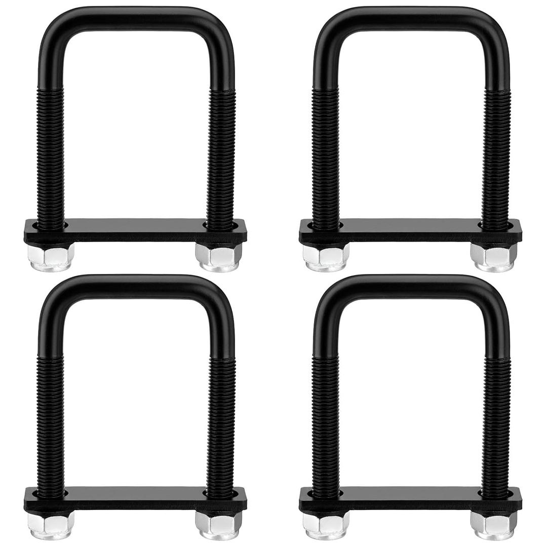 4 Pack Square U Bolt for 3 Inch Wide Leaf Spring, Black Steel U Bolt Brackets with Plates, 5" Long x 3-1/8" Wide x 5/8" Diameter, Fit for Truck, Trailer and Boat