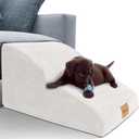 Topmart High Density Extended Foam Dog Ramp&Steps 2 Tiers,11.8" High,Non-Slip Dog Stairs,Soft Foam Pet Ladder with Waterproof Cover,Best for Injured,Older Cats,Pets with Joint Pain (White)