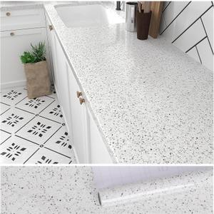 VEELIKE Wide White Granite Contact Paper for Countertops Peel and Stick Waterproof Kitchen Countertop Contact Paper 32''x354'' Marble Vinyl Countertop Covers Peel and Stick for Bathroom Table Desk