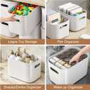 6 Pack White Storage Bins with Lids Stackable Storage Container for Organizing, Small Storage Boxes with Handle for Shelves, Cute Organizer Bins for Craft, Snacks, 9.85x6.9x5.7 inch